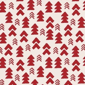 Geometric arrow Christmas trees - Abstract ethnic triangles and native shapes red on ivory sand