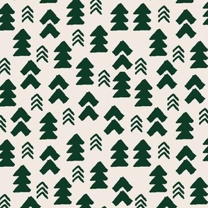 Geometric arrow Christmas trees - Abstract ethnic triangles and native shapes pine green on ivory sand