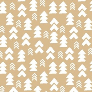 Geometric arrow Christmas trees - Abstract ethnic triangles and native shapes white on camel yellow