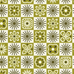 vintage kitchen tiles - checkered - green