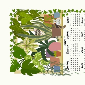 HOUSE PLANTS AND CAT 2023 calendar tea towel 