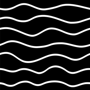 Modern Minimalist Hand-Drawn Waves // Horizontal Wavy Lines // White and Black