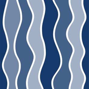 Modern Minimalist Hand-Drawn Waves // Vertical Wavy Lines // Denim Blue, Navy Blue, Slate Blue, White // JUMBO Scale