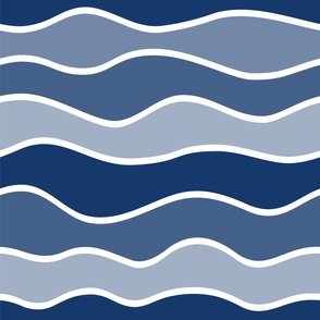 Modern Minimalist Hand-Drawn Waves // Horizontal Wavy Lines // Denim Blue, Navy Blue, Slate Blue, White