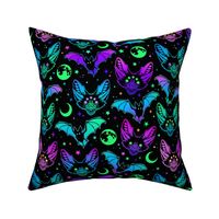 Halloween Bats Moon Stars Cute Witch Bat with Three Eyes