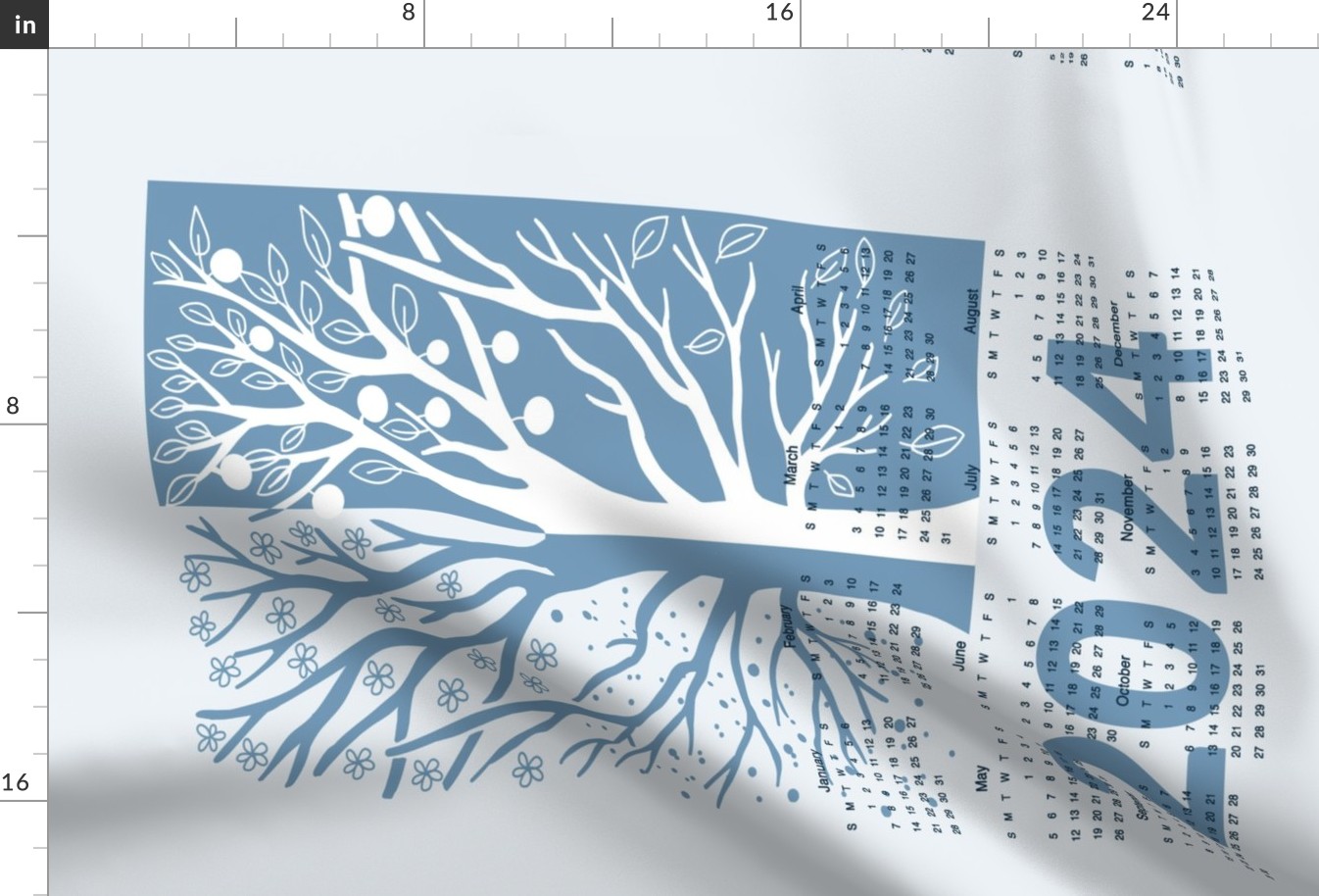 Four Seasons Tree Calendar English denim blue 2024
