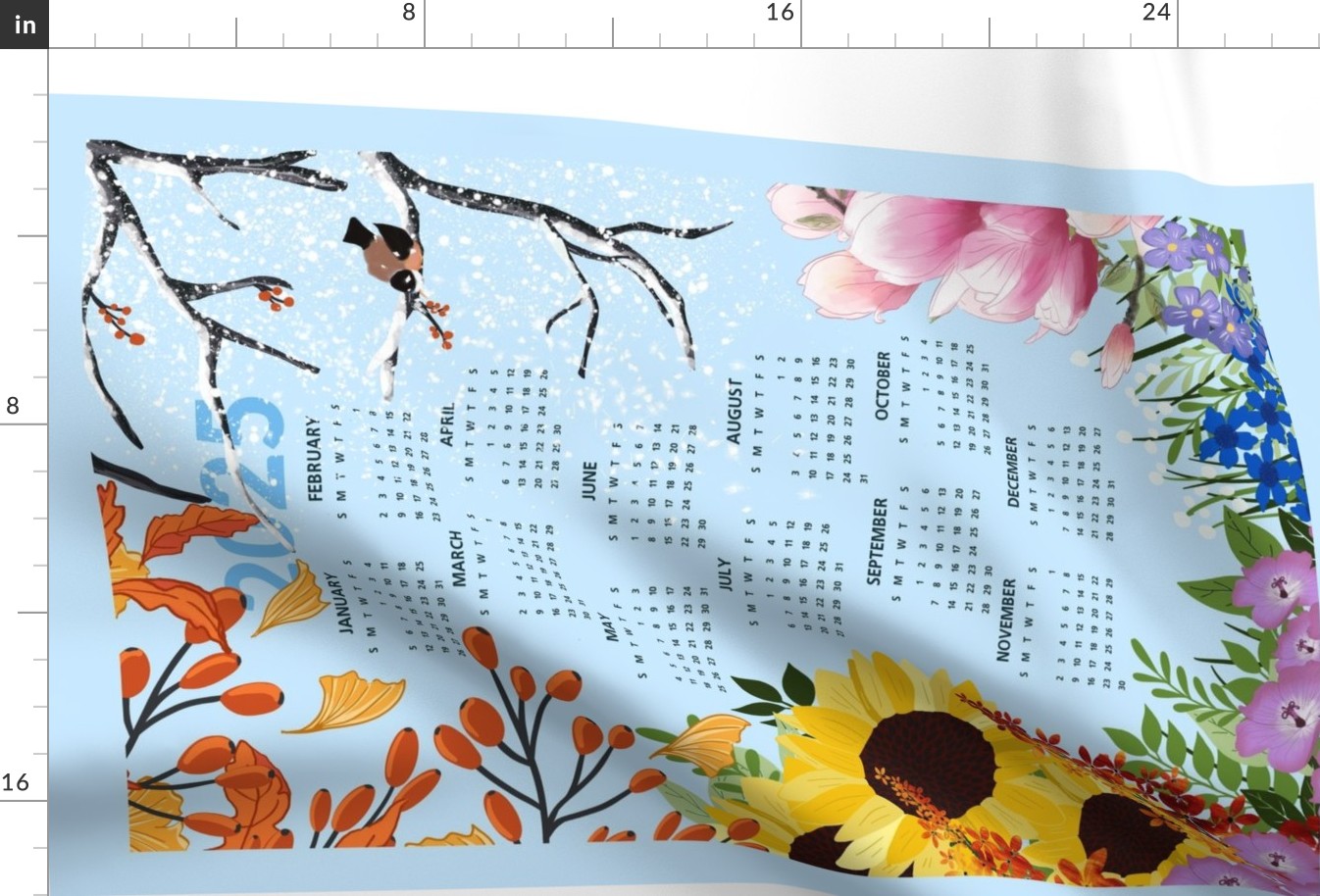 Four Seasons Calendar English blue 2024 Fabric Spoonflower