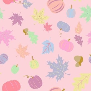 Pastel Autumn Leaves + Pumpkins in Pink