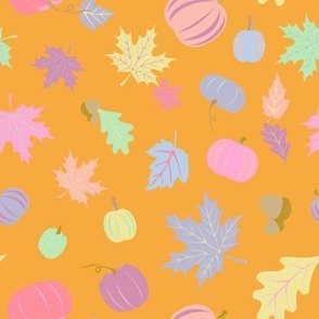 Pastel Autumn Leaves + Pumpkins in Orange