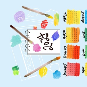 2024 Calendar With Bright Watercolor Paints and Brushes