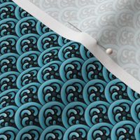 Blue Messy Quilt -Spiral Flower Shells - Bright Teal - 0dabd0