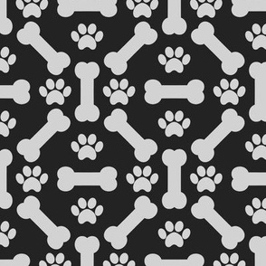Dog Bones And Puppy Paws - Black