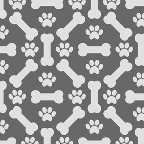 Dog Bones And Puppy Paws - Gray