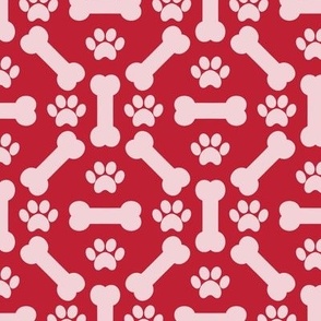 Dog Bones And Puppy Paws - Red