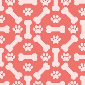 Dog Bones And Puppy Paws - Coral