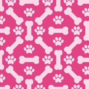 Dog Bones And Puppy Paws - Hot Pink