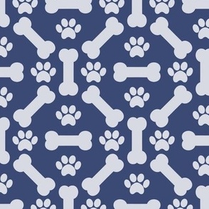 Dog Bones And Puppy Paws - Navy Blue