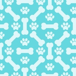 Dog Bones And Puppy Paws - Turquoise Teal