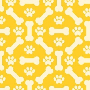 Dog Bones And Puppy Paws - Yellow