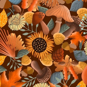 Autumn Botanicals on Burnt Umber Large