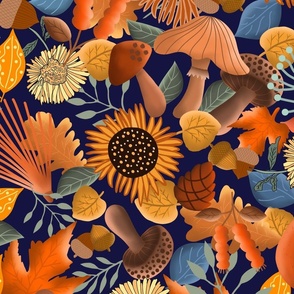 Autumn Botanicals on Midnight Blue Large