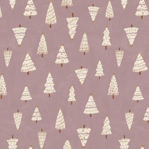 small // white christmas trees on dusty lavender