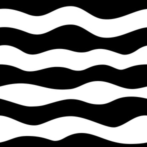 Modern Minimalist Hand-Drawn Waves // Horizontal Wave Pattern // Wavy Stripes // White and Black