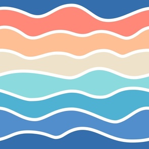 Modern Minimalist Hand-Drawn Waves // Horizontal Wavy Lines // Tropical Beach and Sea // Ocean Blues