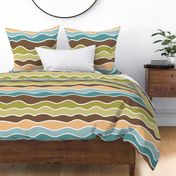 Modern Minimalist Hand-Drawn Waves // Wavy Lines // Nature Colors // Yellow, Sky Blue, Light Teal, Chocolate Brown, Olive, Green, White