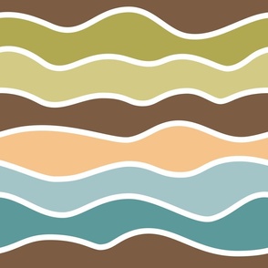 Modern Minimalist Hand-Drawn Waves // Wavy Lines // Nature Colors // Yellow, Sky Blue, Light Teal, Chocolate Brown, Olive, Green, White