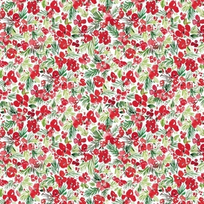 Watercolor red and green Christmas winter holiday flowers