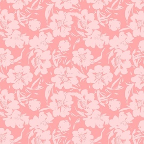 Watercolor  pink peonie blooms
