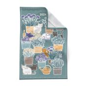 Cat Calendar 2024- Cats and Herbs- Teal- Pine Green- Forest Green- Herbal Indoor Garden- House Plants