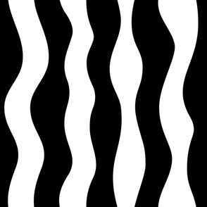 Modern Minimalist Hand-Drawn Waves // Vertical Wave Pattern // // Wavy Stripes // White and Black  // JUMBO Scale - 267 DPI