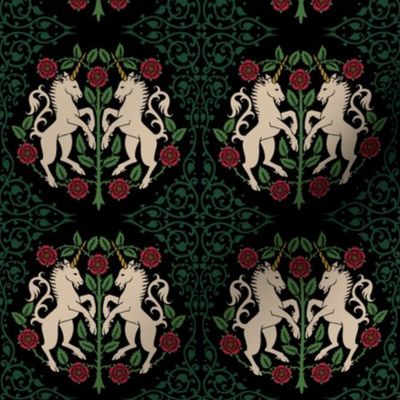 Unicorns and roses black and green