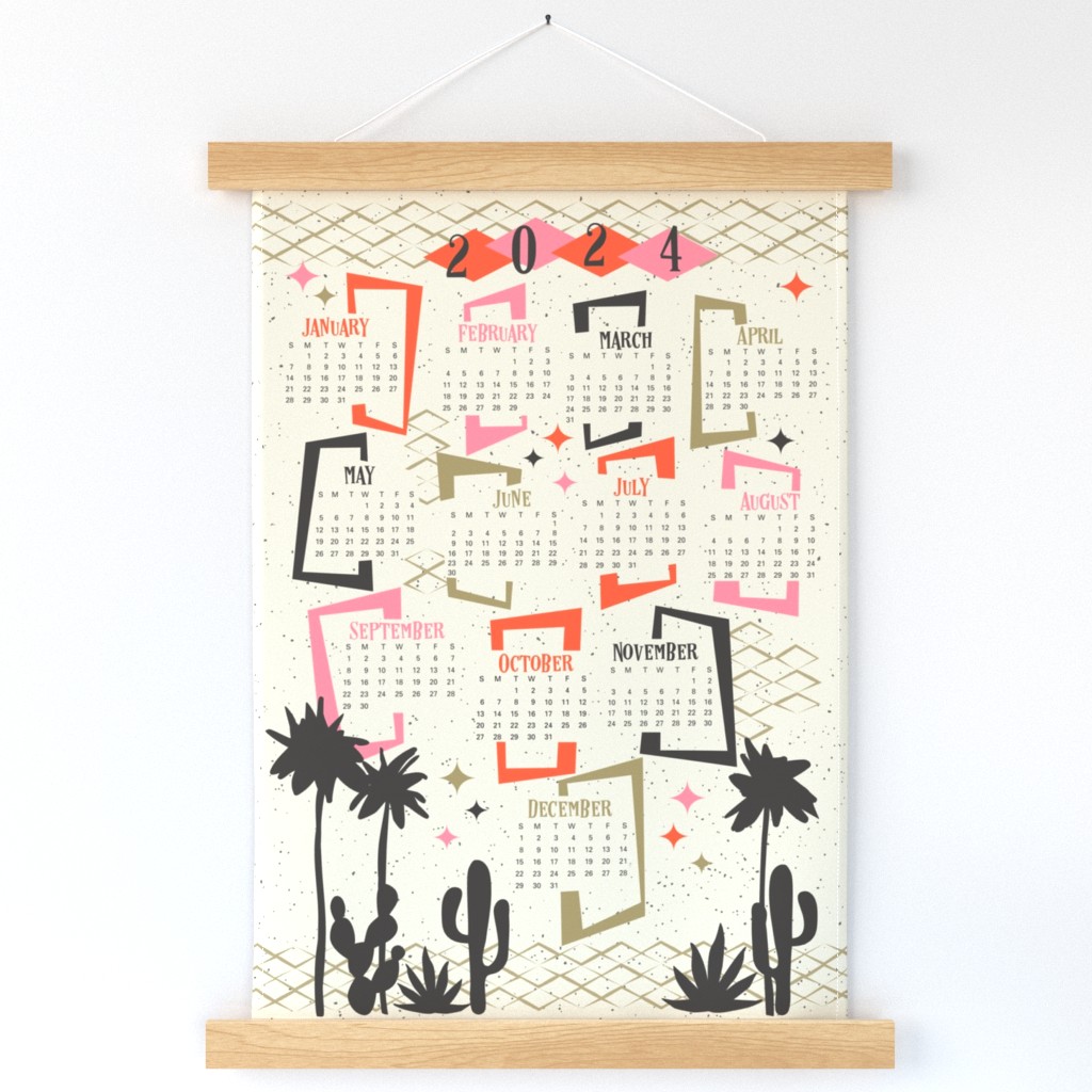 2024 Calendar - Palm Springs Mod - Wall Hanging - Tea Towel