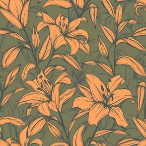 Pattern of golden lilies