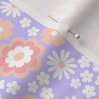 Groovy flower power vintage blossom with daisies gardenia and anemone butter cup lilac purple blush pink