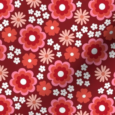 Groovy flower power vintage blossom with daisies gardenia and anemone butter cup pink blush peach red burgundy girls palette for valentine