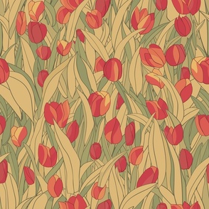 pattern of red tulips
