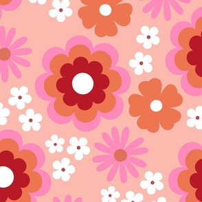 Groovy flower power vintage blossom with daisies gardenia and anemone butter cup pink blush peach red girls palette for valentine jumbo size WALLPAPER 