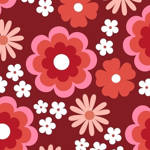 Groovy flower power vintage blossom with daisies gardenia and anemone butter cup pink blush peach red burgundy girls palette for valentine jumbo size WALLPAPER