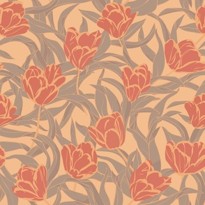 pattern of red tulips