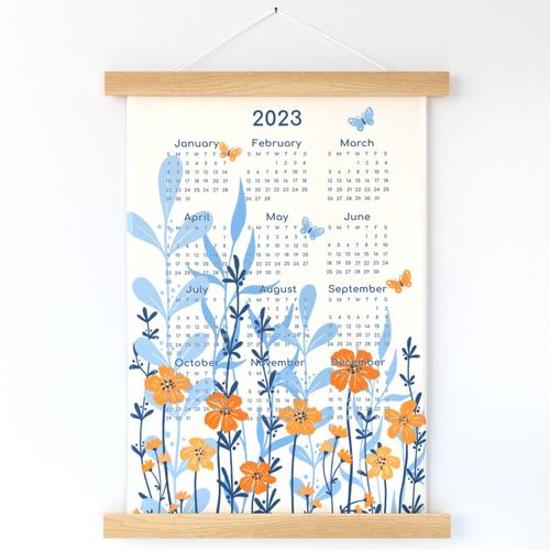 2023 Calendar tea towel flowers and butterflies