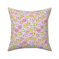 Retro groovy smiley hearts - valentine love and stars retro nineties design pastel yellow mint pink orange on lilac