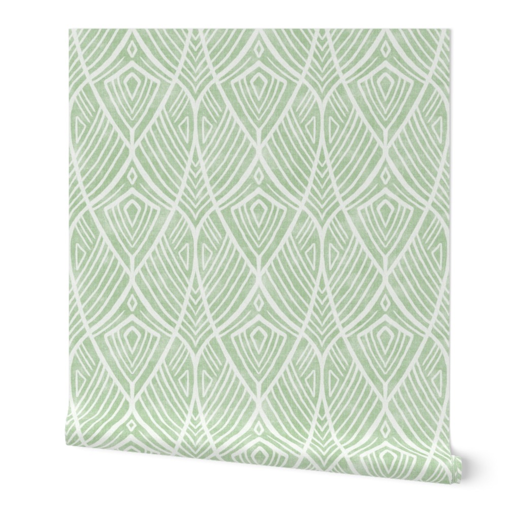Linework Abstract Art Deco Amphora in Sage and White - large