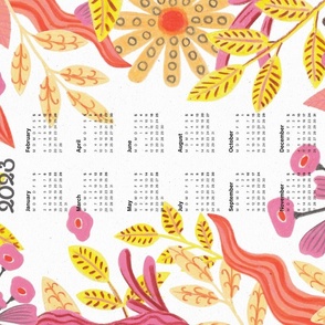 2023 floral calendar, wall hanging, yellow and pink flowers