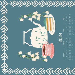 2024 Tea Towel Calendar  Boho Teapot and Cake Blue