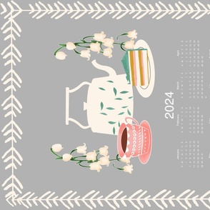 2024 Tea Towel Calendar  Boho Teapot and Cake Grey