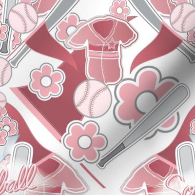 Softball Pink Damask—Jersey, Uniform, Softball, Pennant, Banner, Star